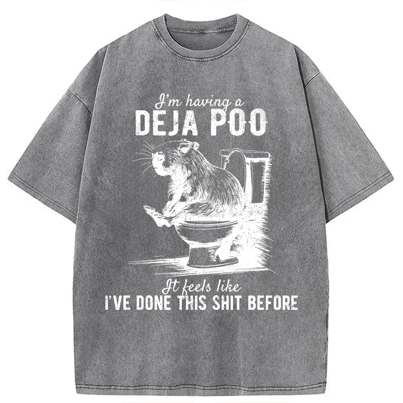 Tokyocanvas Funny Capybara Deja Poo Meme Washed T-Shirt