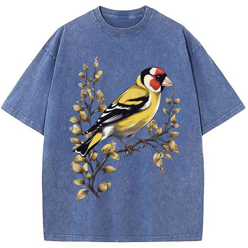 Tokyocanvas Goldfinch Bird Washed T-Shirt