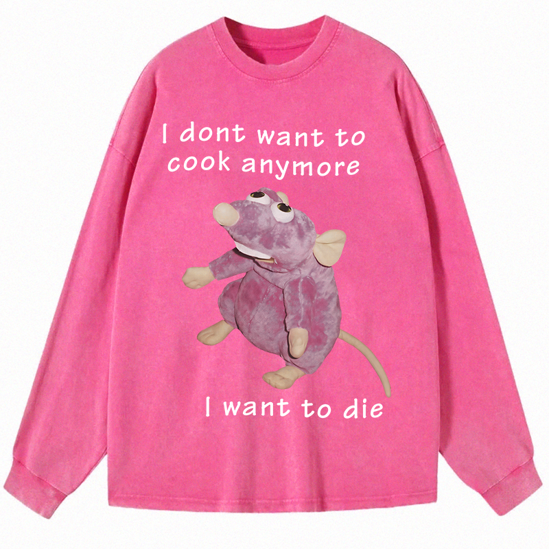 Tokyocanvas I Don't Want To Cook Anymore Long Sleeve Washed T-Shirt