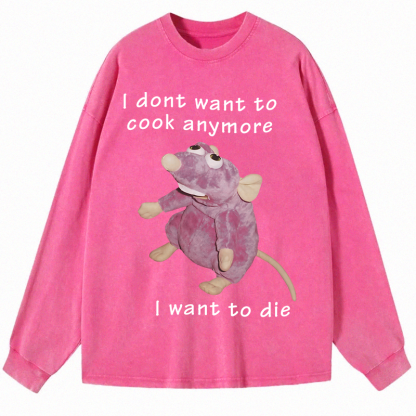 Tokyocanvas I Don't Want To Cook Anymore Long Sleeve Washed T-Shirt