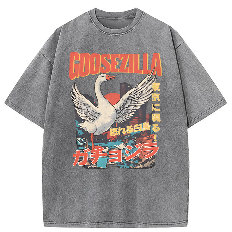 Tokyocanvas Goosezilla Funny Goose Washed T-Shirt
