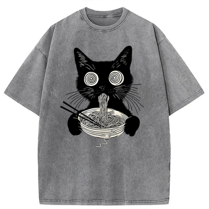 Tokyocanvas Psychedelic Ramen Cat Washed T-Shirt