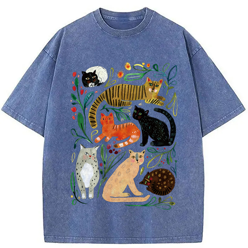 Tokyocanvas Colorful Cats Vintage Washed T-Shirt