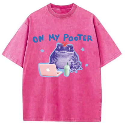 Tokyocanvas On My Pooter Funny Frog Washed T-Shirt