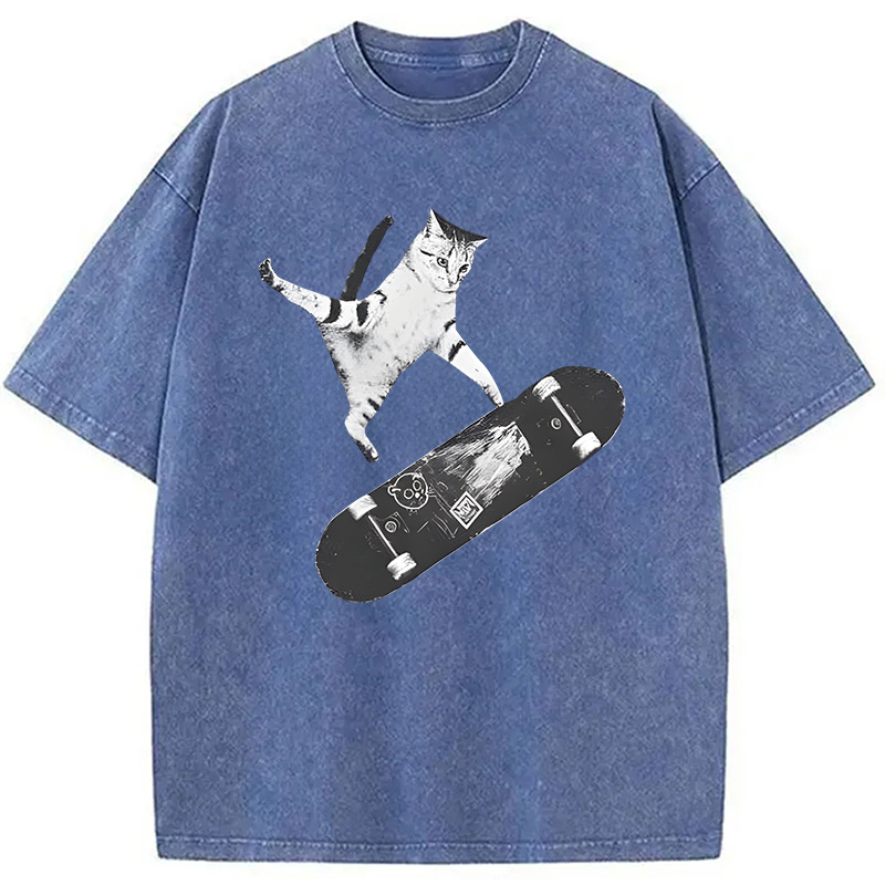Tokyocanvas Skateboarding Cat Washed T-Shirt