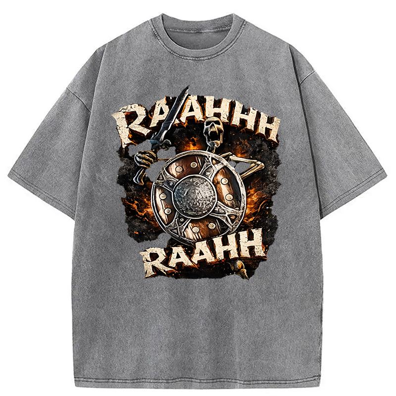 Tokyocanvas Skeleton Banging Shield Funny Washed T-Shirt