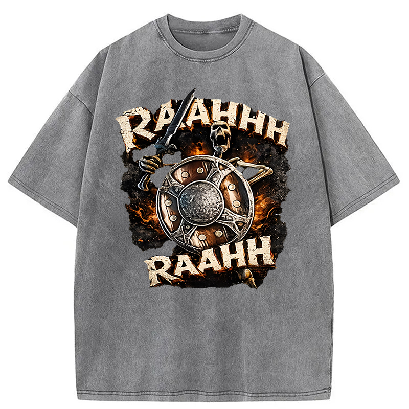 Tokyocanvas Skeleton Banging Shield Funny Washed T-Shirt