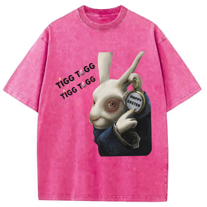 Tokyocanvas Tick Tock Funny Easter Bunny Washed T-Shirt