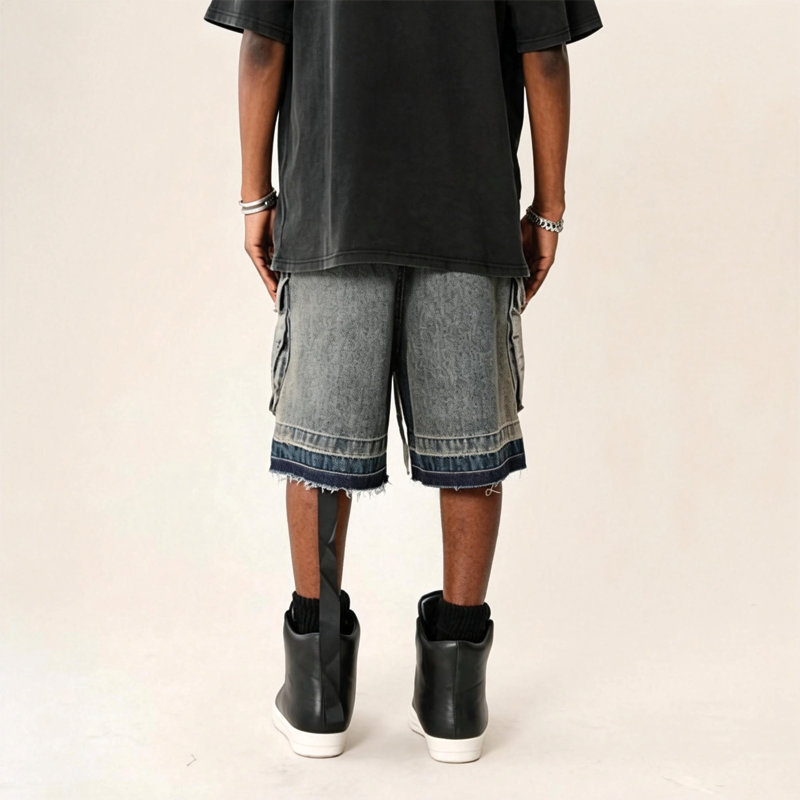 Tokyocanvas Large pocket Frayed Blue Denim Short