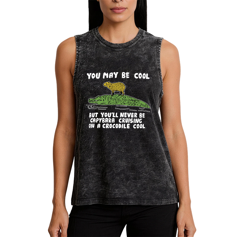 Tokyocanvas Funny Capybara Riding Crocodile Washed Tank