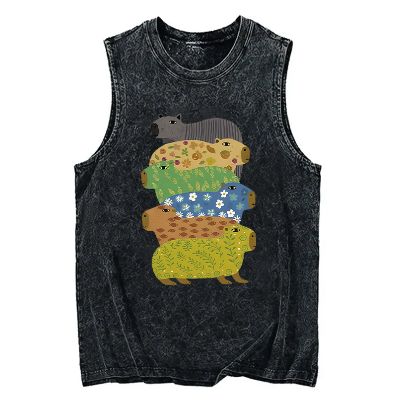 Tokyocanvas Colorful Capybaras Washed Tank
