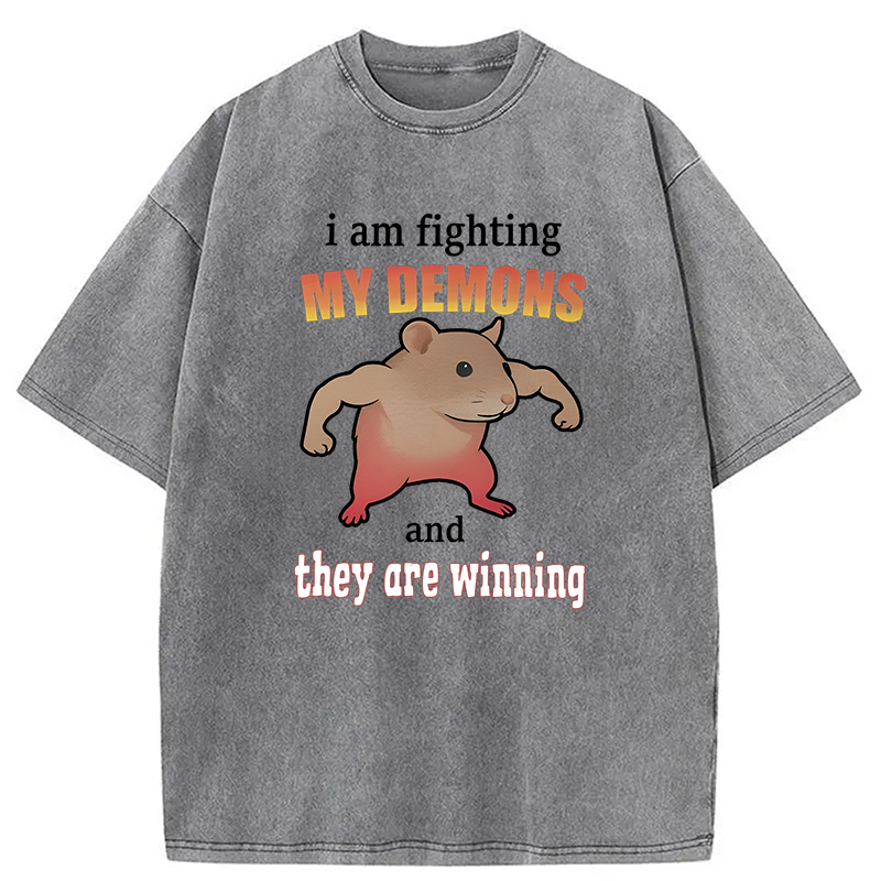Tokyocanvas I'm Fighting My Demons And They're Winning Funny Rat Washed T-Shirt