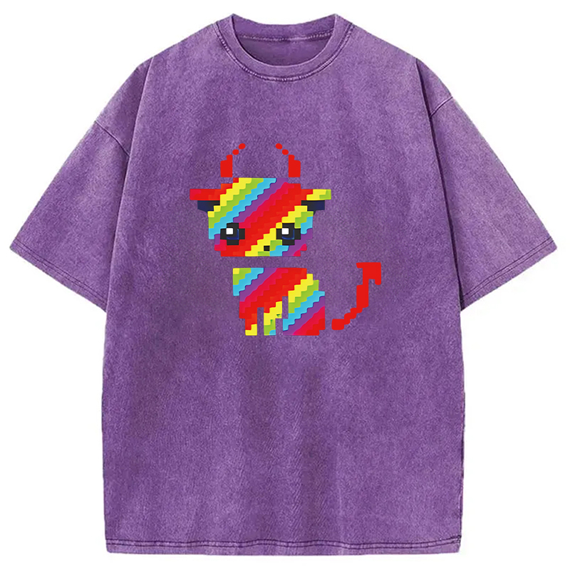 Tokyocanvas Heavy Metal Devil Cat Pixel Washed T-Shirt