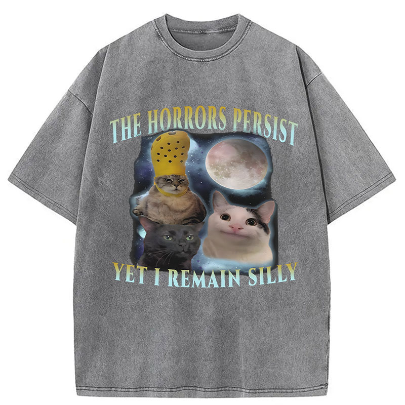 Tokyocanvas The Horrors Persist Yet I Remain Silly Cat Washed T-Shirt