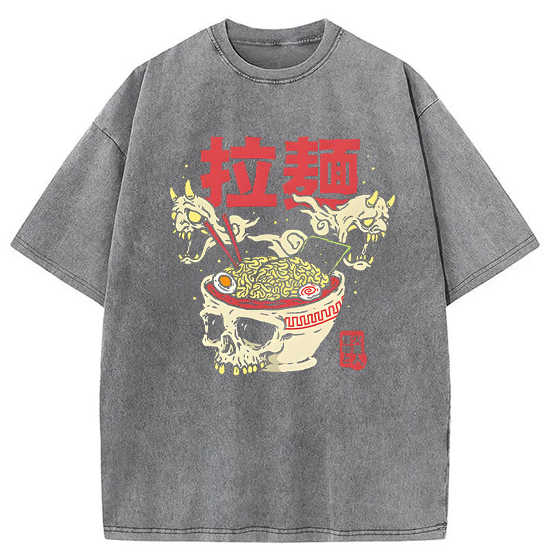 Tokyocanvas Japanese Ramen Skeleton Bowl Washed T-Shirt