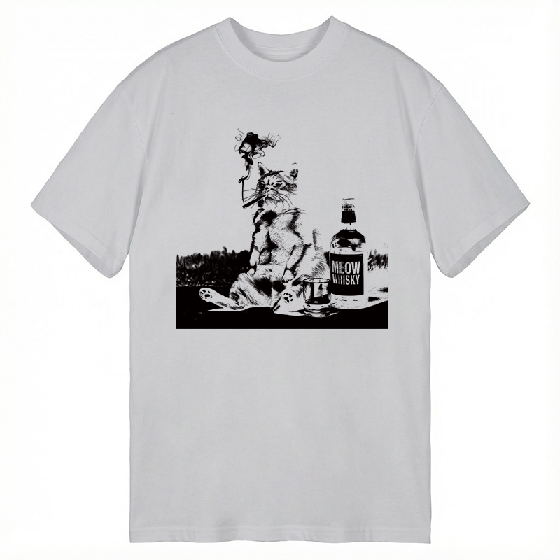 Tokyocanvas Funny Smoking Cat Drinking Meow Whisky Classic T-Shirt