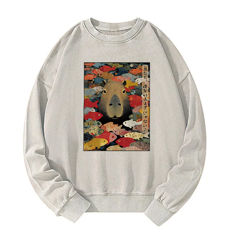 Tokyocanvas Am I Too Lovable Capybara Washed Sweatshirt