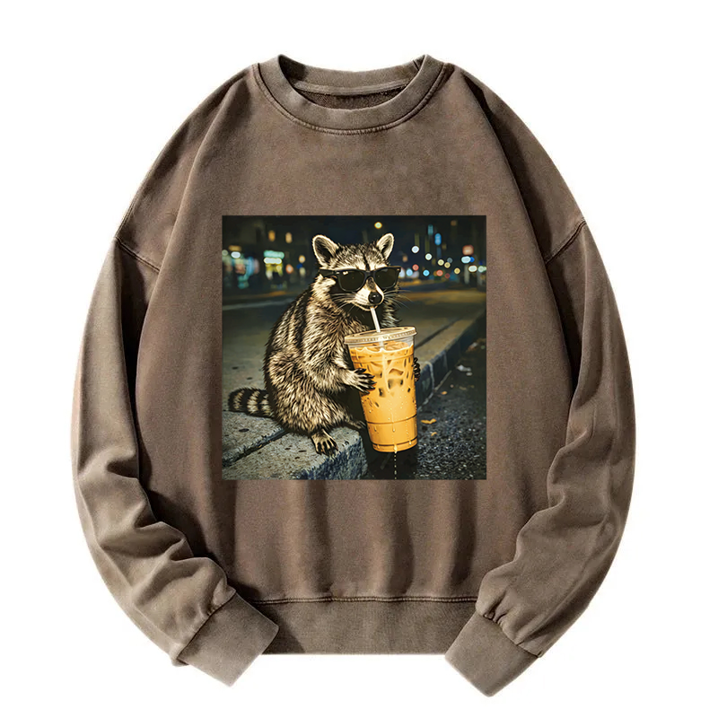Tokyocanvas Racoon with a Ice Coffee Washed Sweatshirt