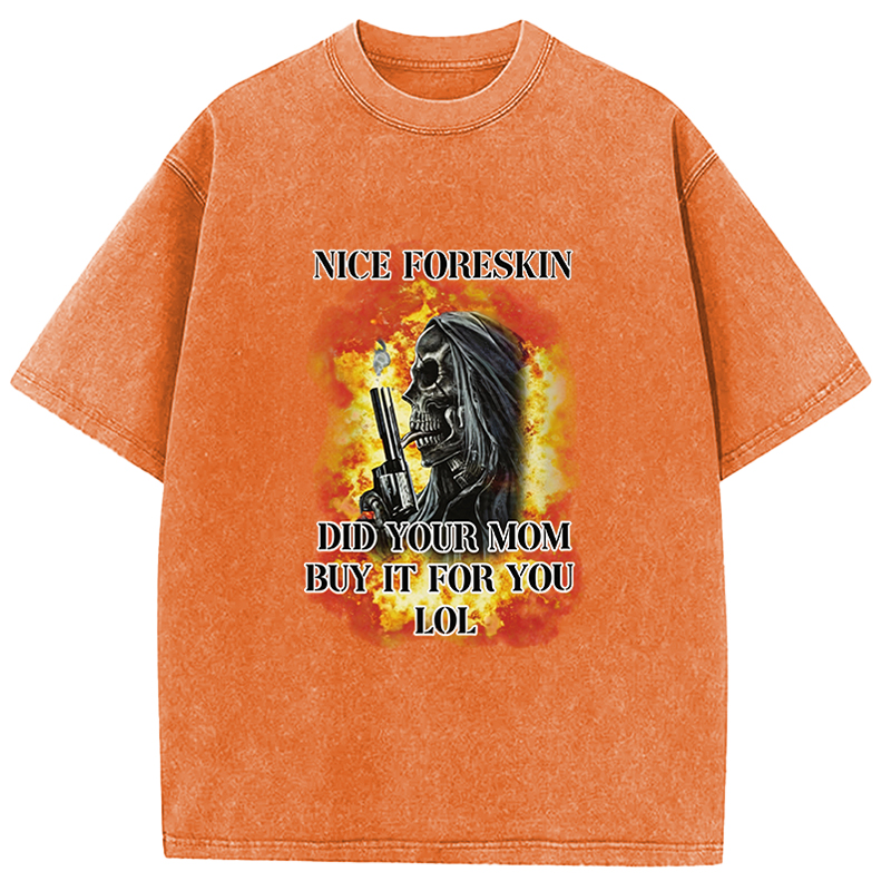 Tokyocanvas Nice Foreskin Funny Skeleton Meme Washed T-Shirt