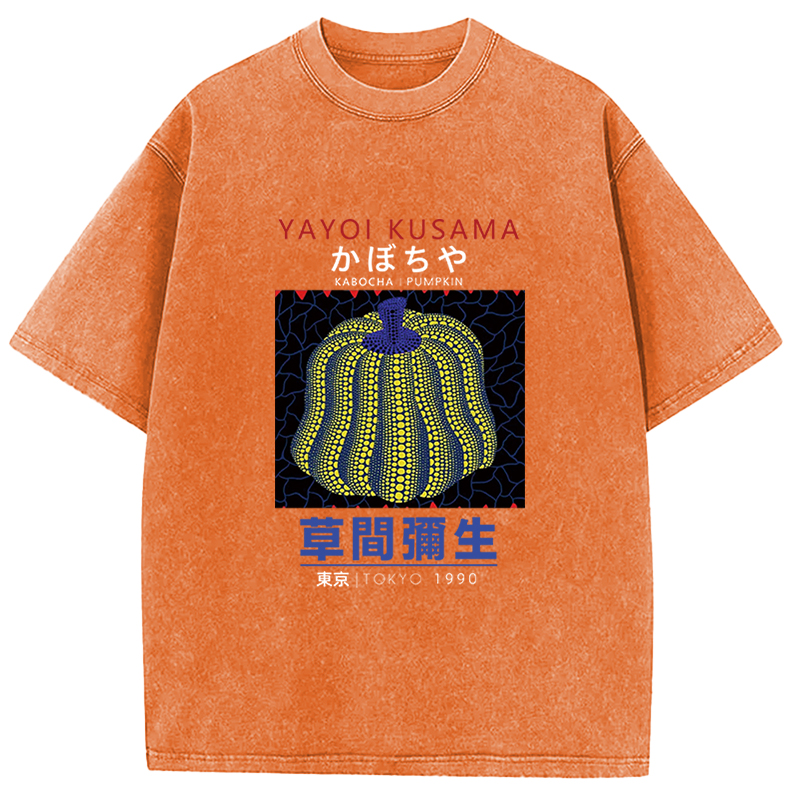 Tokyocanvas Art Navy Yellow Pumpkin Washed T-Shirt