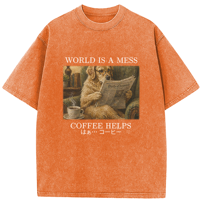 Tokyocanvas Coffee Lover Shirt Funny Dog Washed T-Shirt