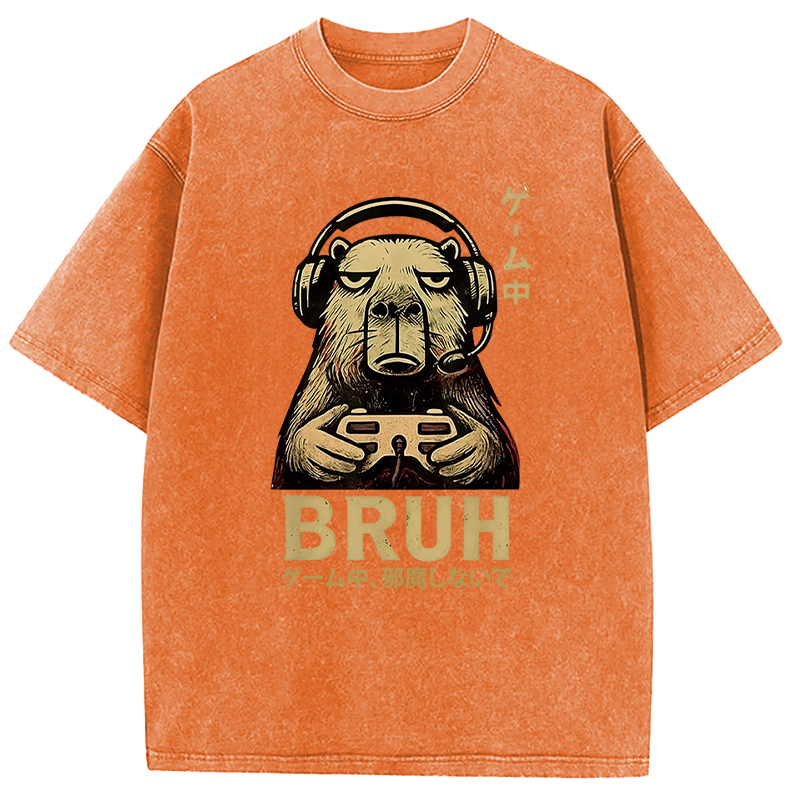Tokyocanvas Capybara Gamer Bruh Funny Video Games Washed T-Shirt