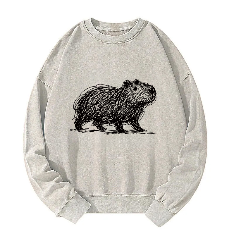 Tokyocanvas Minimalist Capybara Washed Sweatshirt