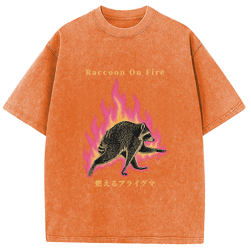 Tokyocanvas Raccoon On Fire Washed T-Shirt