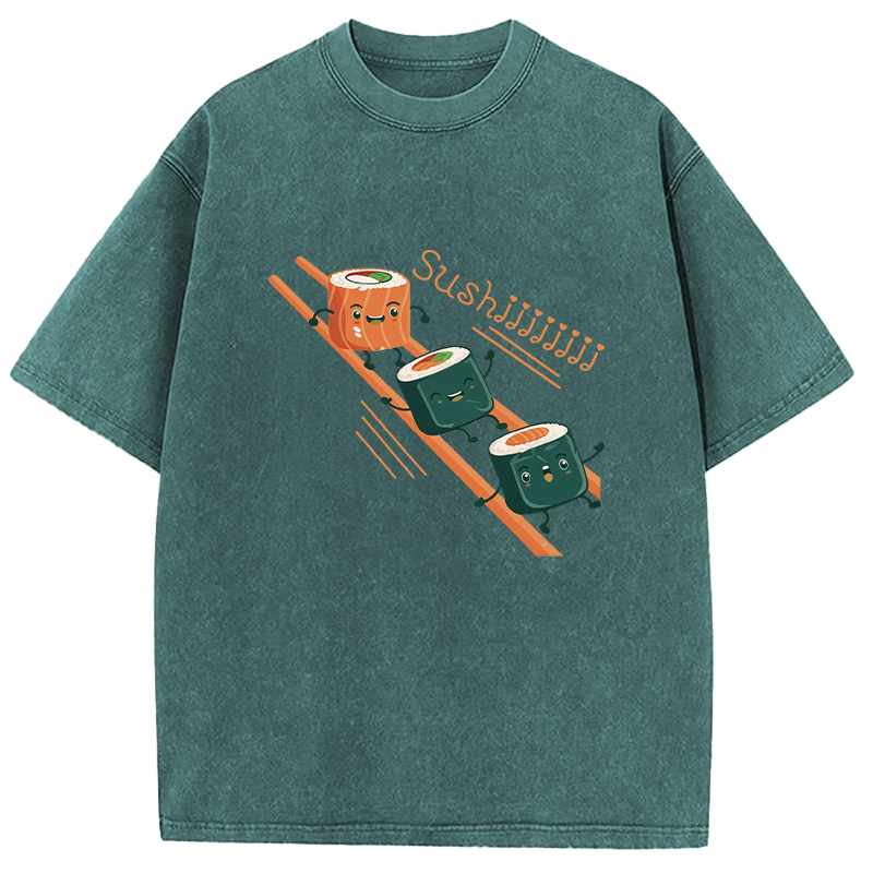 Tokyocanvas Funny Happy Cute Sushi Washed T-Shirt