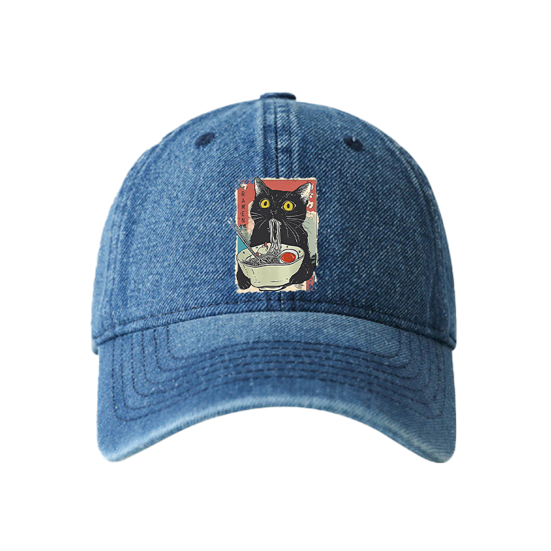 Tokyocanvas Cute Cat Eating Ramen Denim Cap