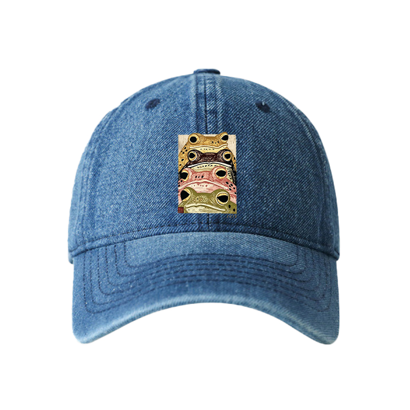 Tokyocanvas Whimsical Multi Colored Frog Art Denim Cap