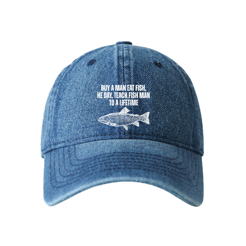 Tokyocanvas Buy a Man Eat Fish Funny Meme Denim Cap