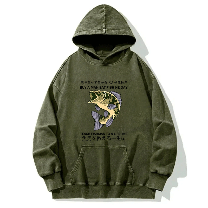 Tokyocanvas Teach A Man To Fish Washed Hoodie