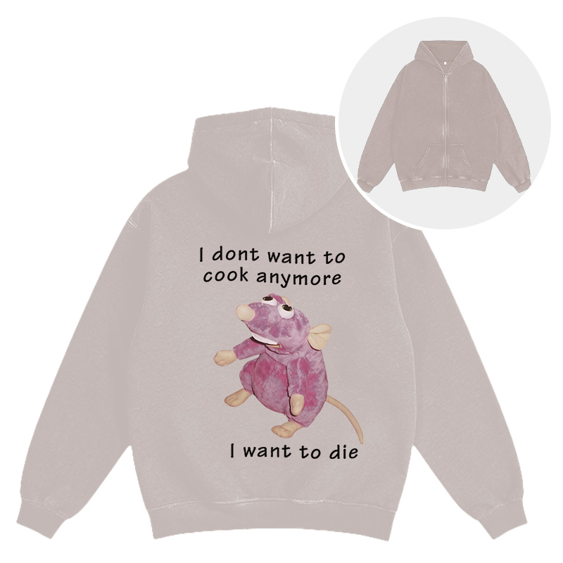 Tokyocanvas I Don't Want To Cook Anymore Washed Zip Hoodie