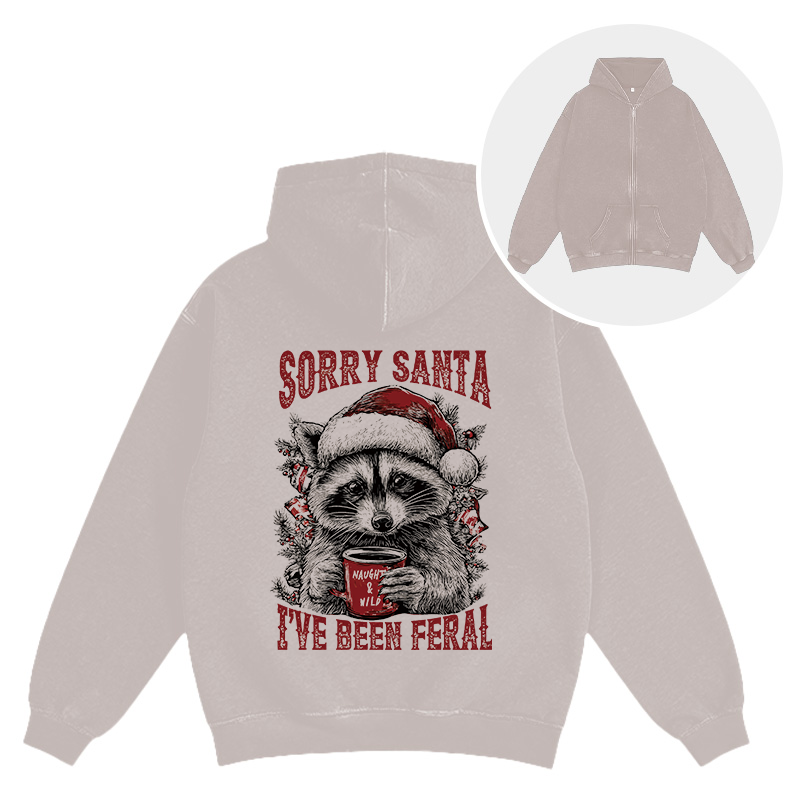 Tokyocanvas Sorry Santa I've Been Feral Washed Zip Hoodie