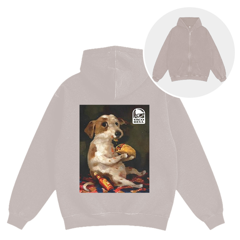 Tokyocanvas Dog Chill With Taco Bell Vintage Washed Zip Hoodie
