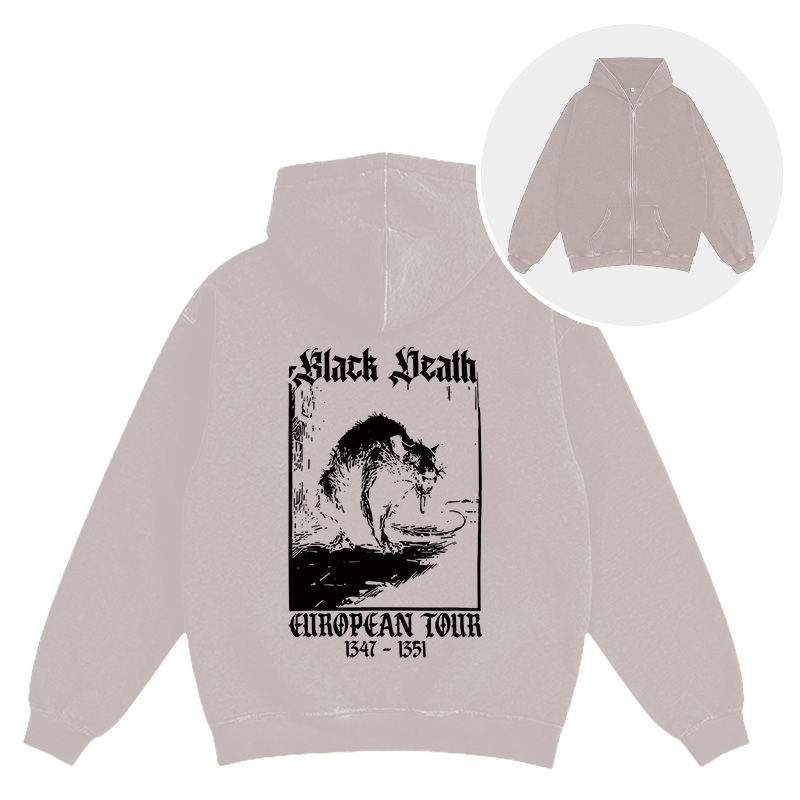 Tokyocanvas Black Death Rat Washed Zip Hoodie