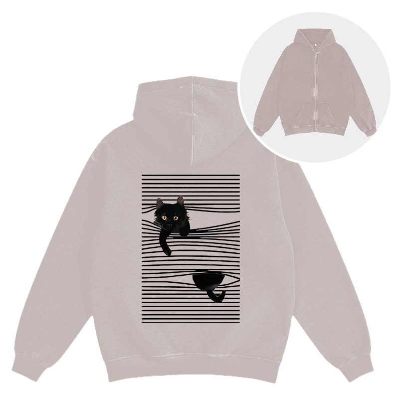Tokyocanvas Cat Scratching Curtain Washed Zip Hoodie