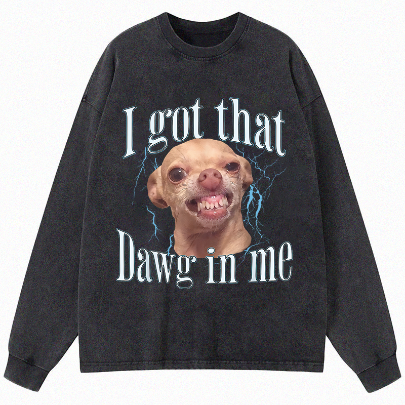 Tokyocanvas Chihuahua Funny Meme Long Sleeve Washed T-Shirt