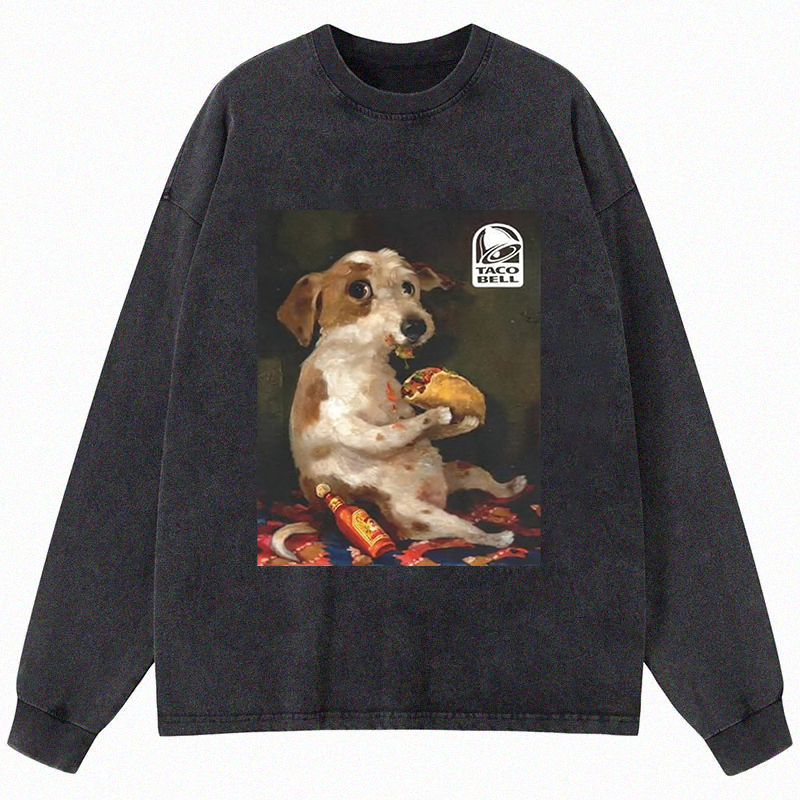 Tokyocanvas Dog Chill With Taco Bell Vintage Long Sleeve Washed T-Shirt