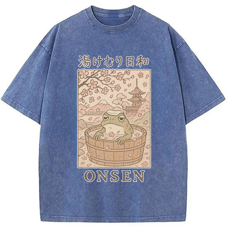 Tokyocanvas Onsen Frog Japanese Washed T-Shirt