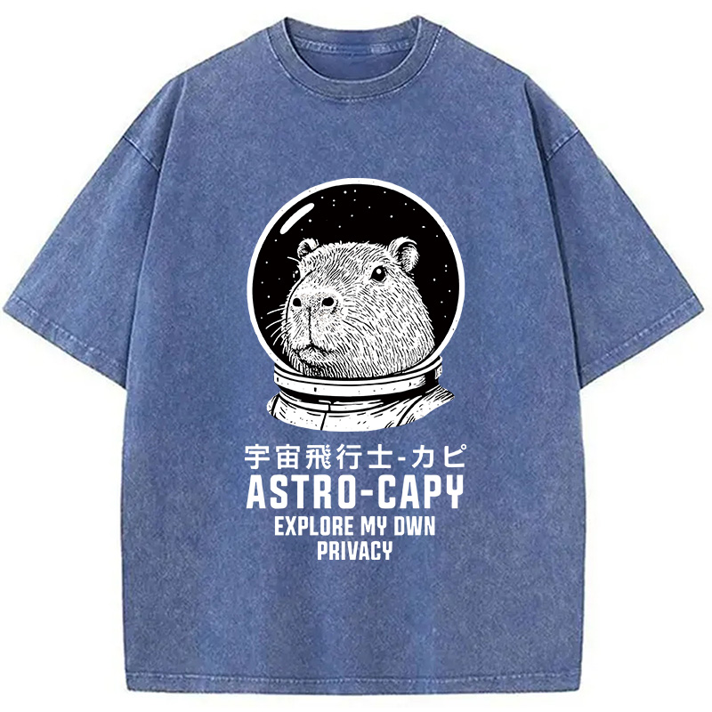 Tokyocanvas Astronaut Capybara Washed T-Shirt