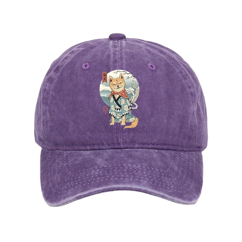 Tokyocanvas Samurai Shiba Dog Japanese Washed Cap