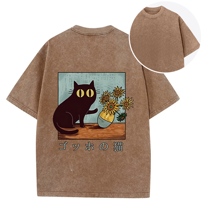 Tokyocanvas Art Print's Cat Back Washed T-Shirt