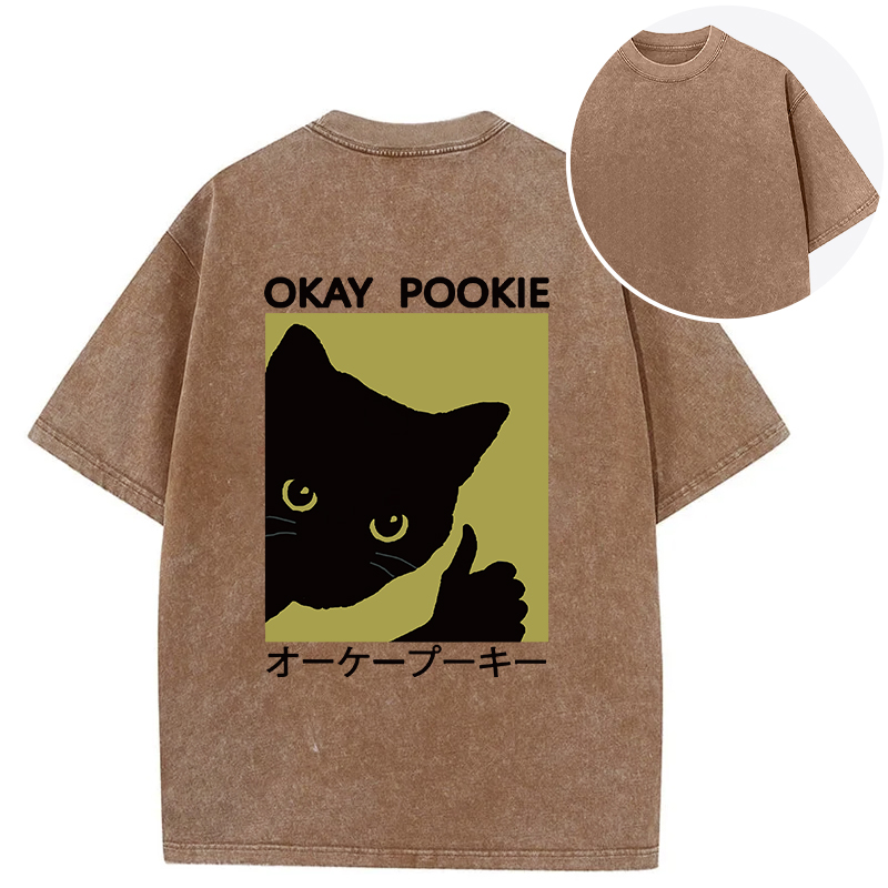 Tokyocanvas Okay Pookie Cat Back Washed T-Shirt