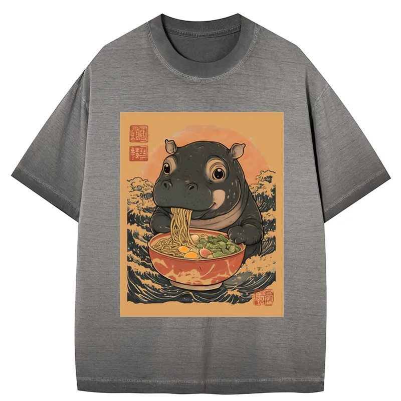 Tokyocanvas Moo Deng Eat Ramen Gradient Washed T-Shirt
