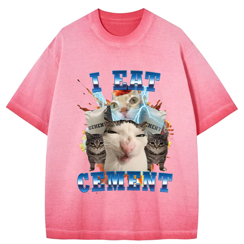 Tokyocanvas I Eat Cement Funny Cat Meme Gradient Washed T-Shirt