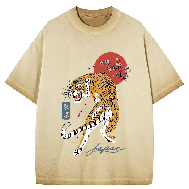 Tokyocanvas Tiger Blossom Japanese Sakura Gradient Washed T-Shirt