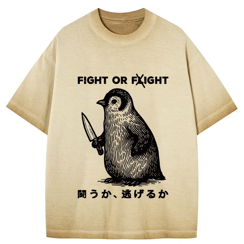 Tokyocanvas Funny Fight Or Flight Gradient Washed T-Shirt