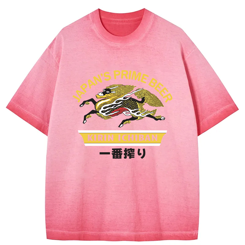Tokyocanvas Kirin Ichiban Beer Logo Japanese Gradient Washed T-Shirt